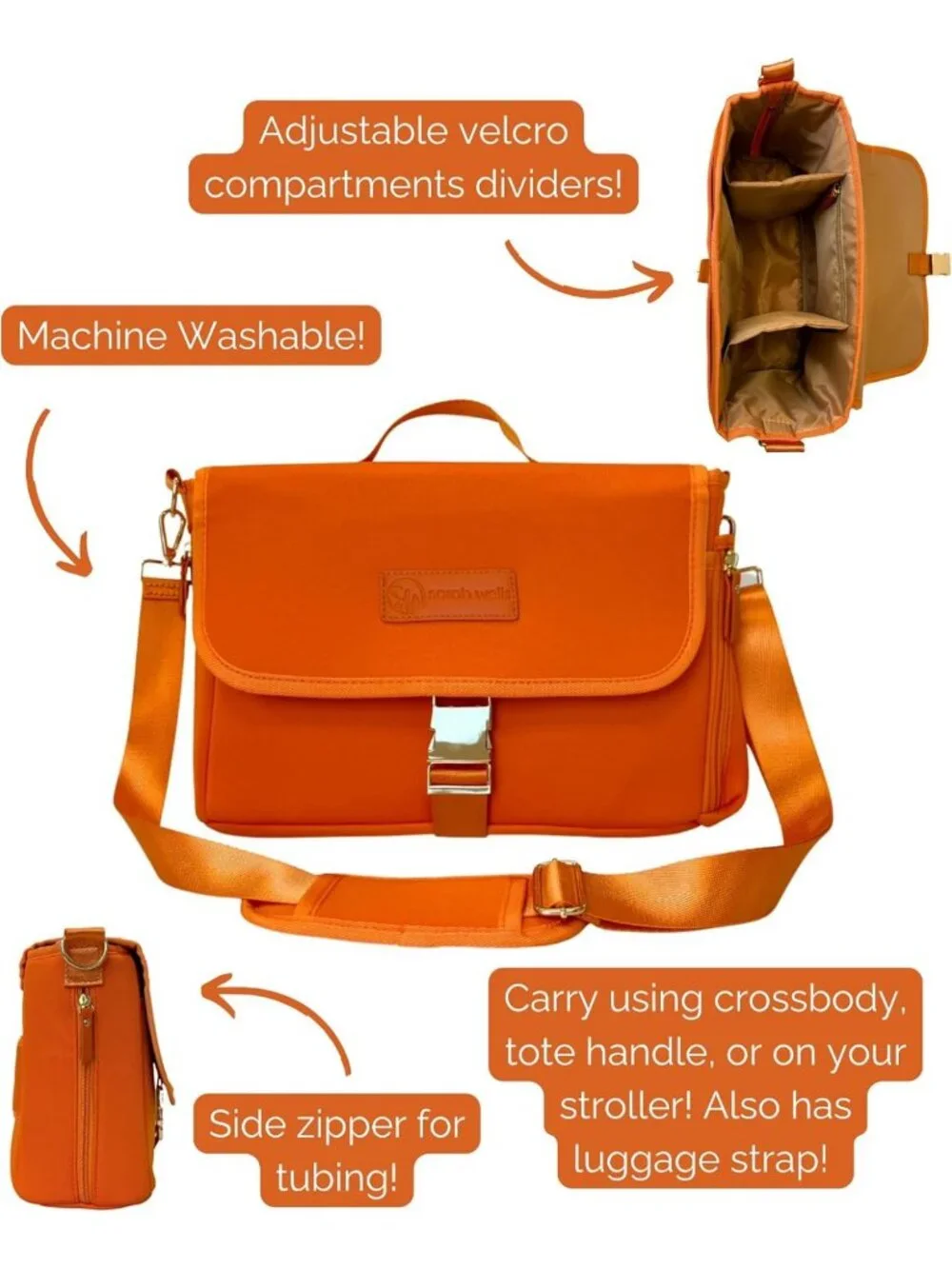 Insulated Neoprene Stroller Caddy & Pump Bag - Diaper Organizer with Crossbody